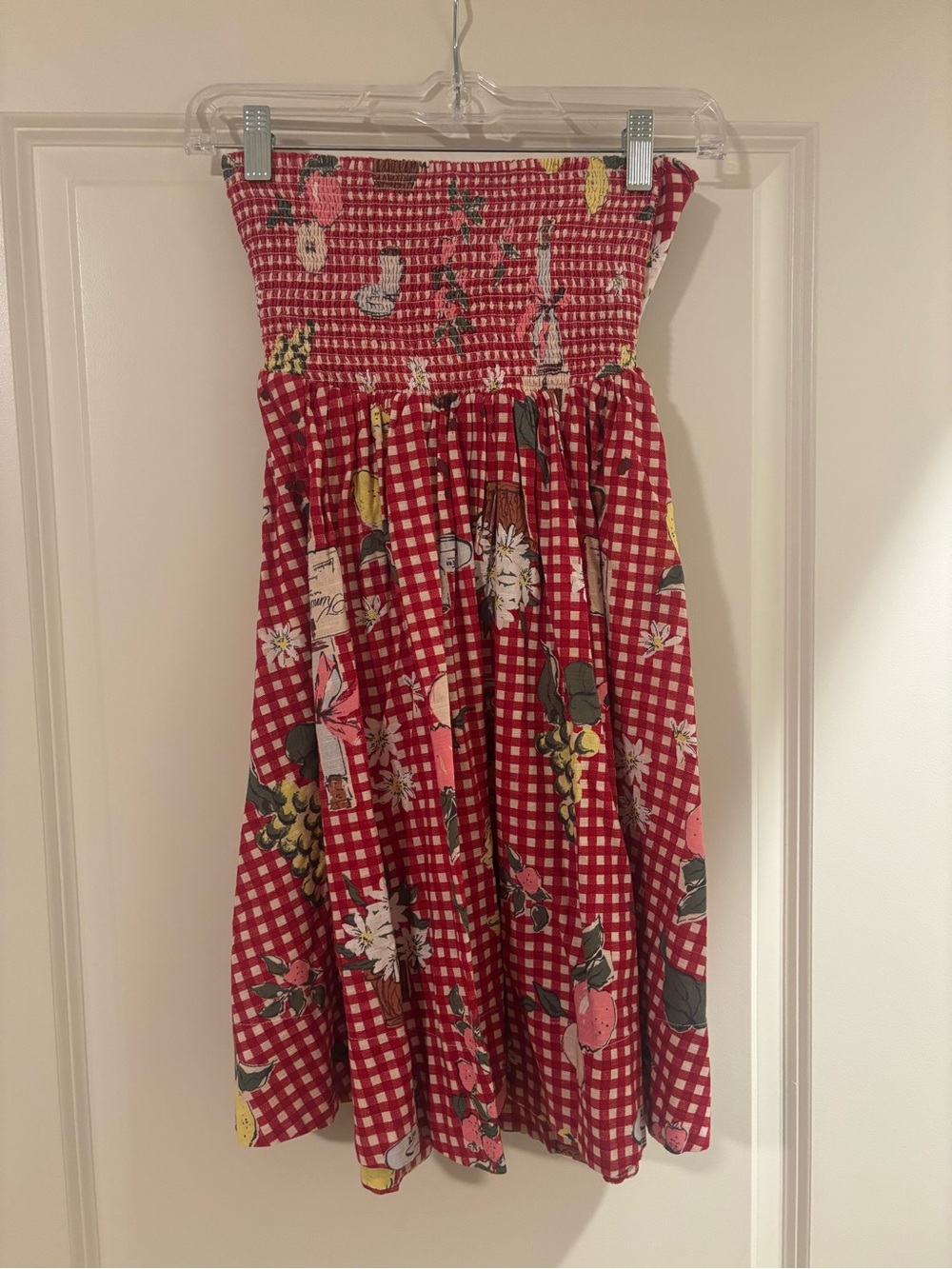 NWT BDG Red Gingham Floral Smocked Sundress